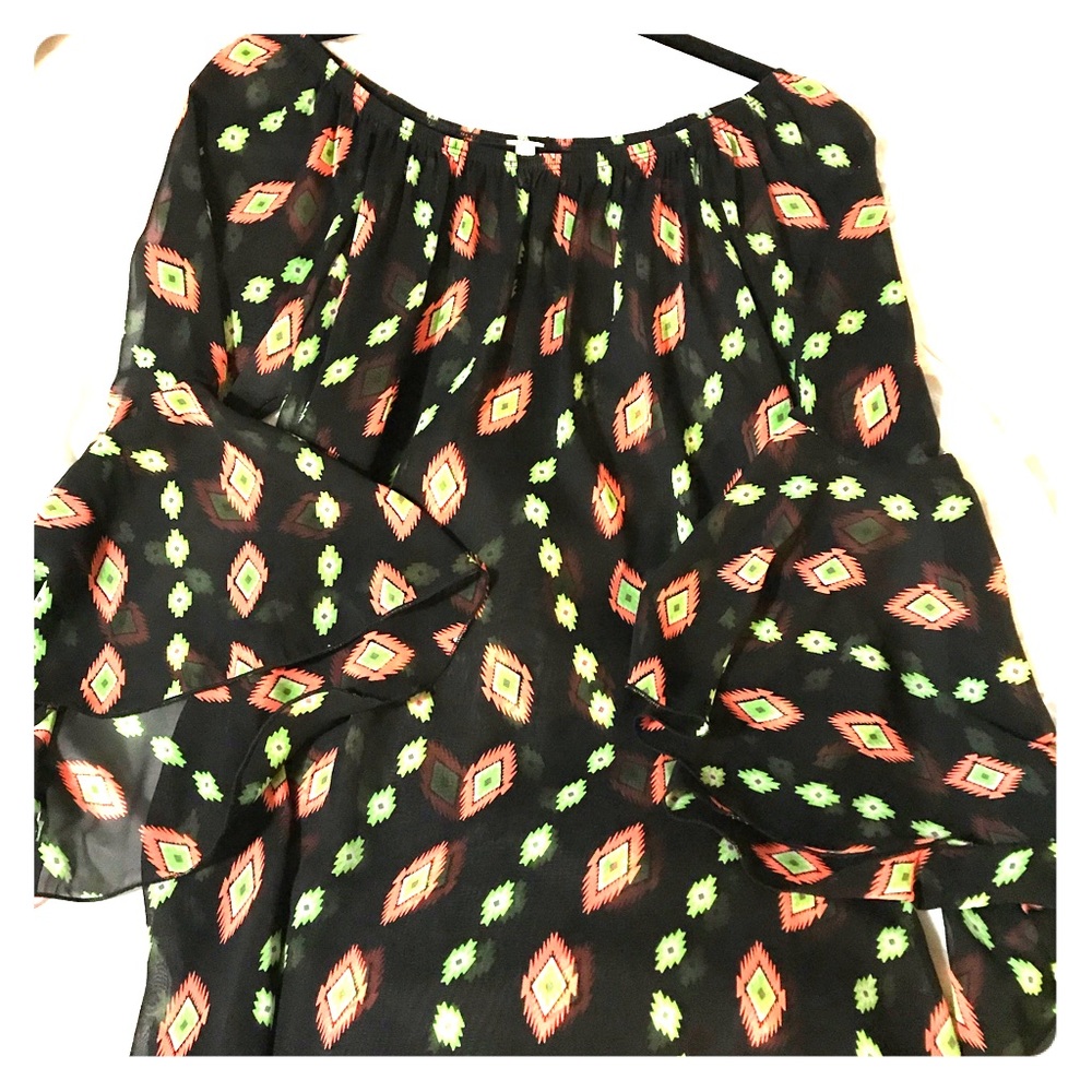 Sheer black Aztec blouse